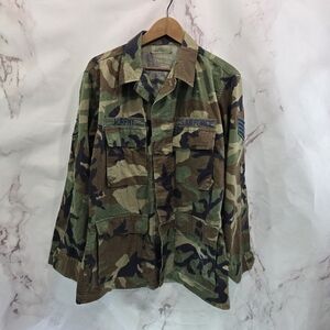 Air Force Military Jacket Men Medium Woodland Camo Top Shirt BDU Fatigue Murphy